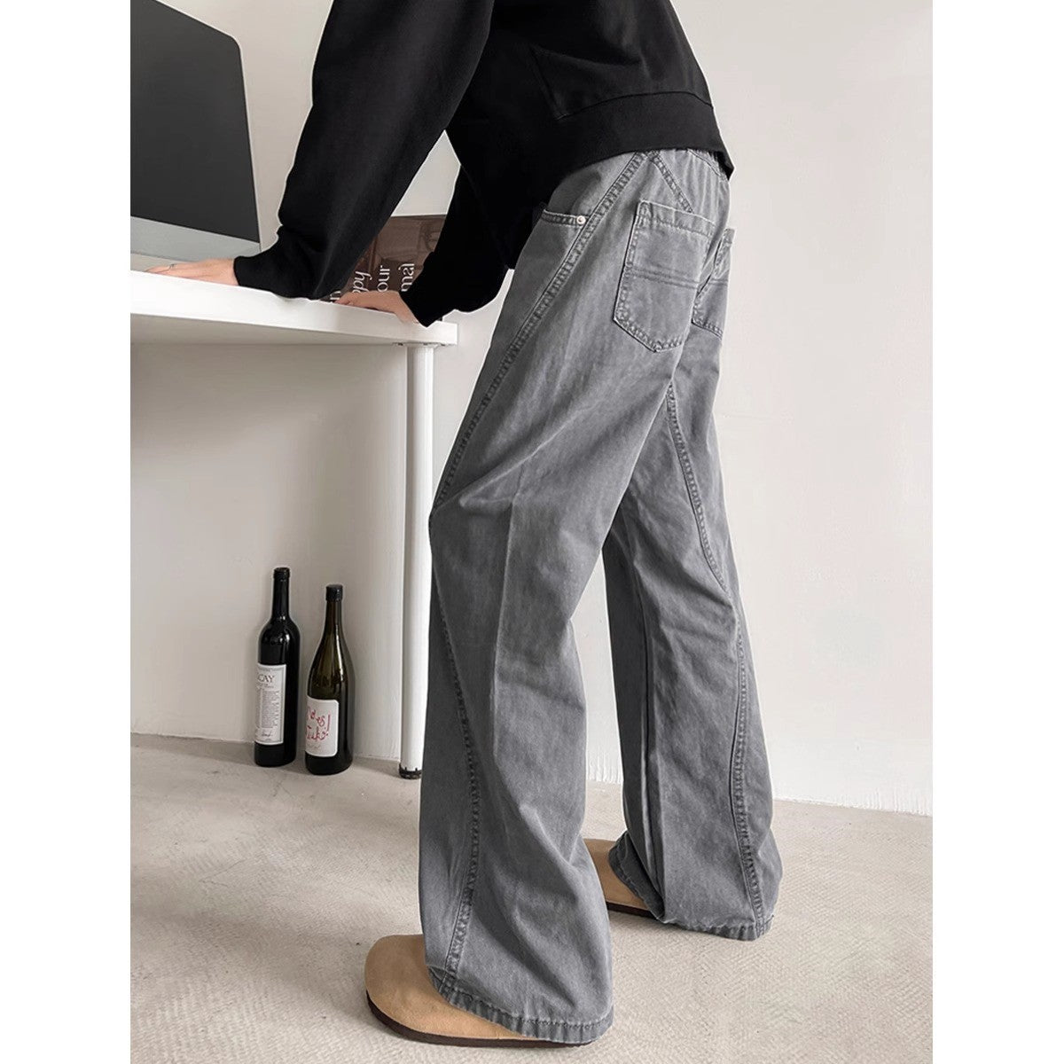 Pantalon cargo évasé – Style High Street, denim délavé, coupe épurée