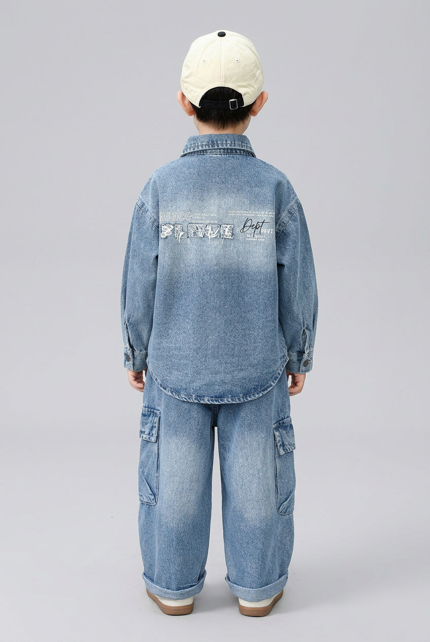 Ensemble deux pièces en jean pour garçon : veste à manches longues et pantalon
