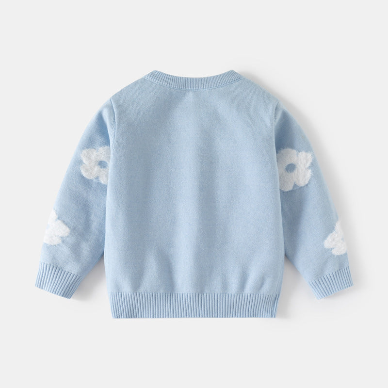 Gilet en maille à motif floral pour fille, pull tout doux, haut boutonné