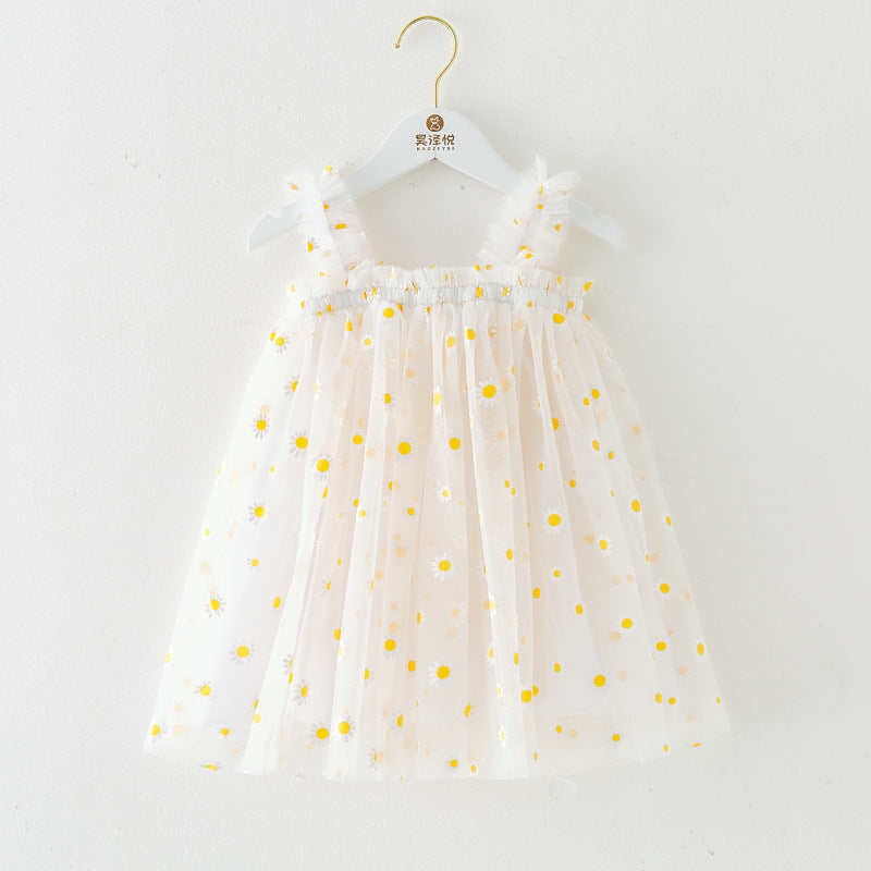 Robe d'été à bretelles pour filles, style nouveau, brodée, en tulle doux