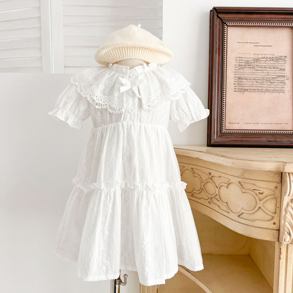 Robe pour fille avec col poupée en dentelle et manches courtes