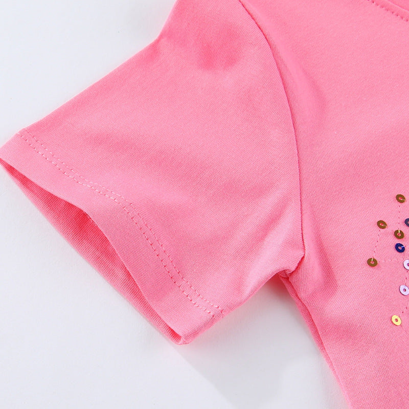 T-shirt à manches courtes pour fille avec étoile brodée en sequins