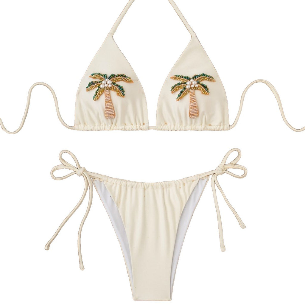 Maillot de bain deux pièces bikini à nouer, couleur unie