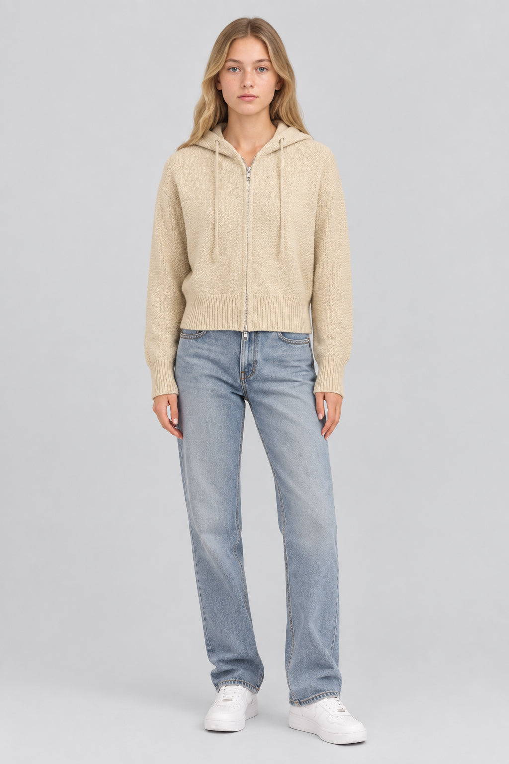 Gilet zippé à capuche en maille ,Coupe oversize, courte et épaisse