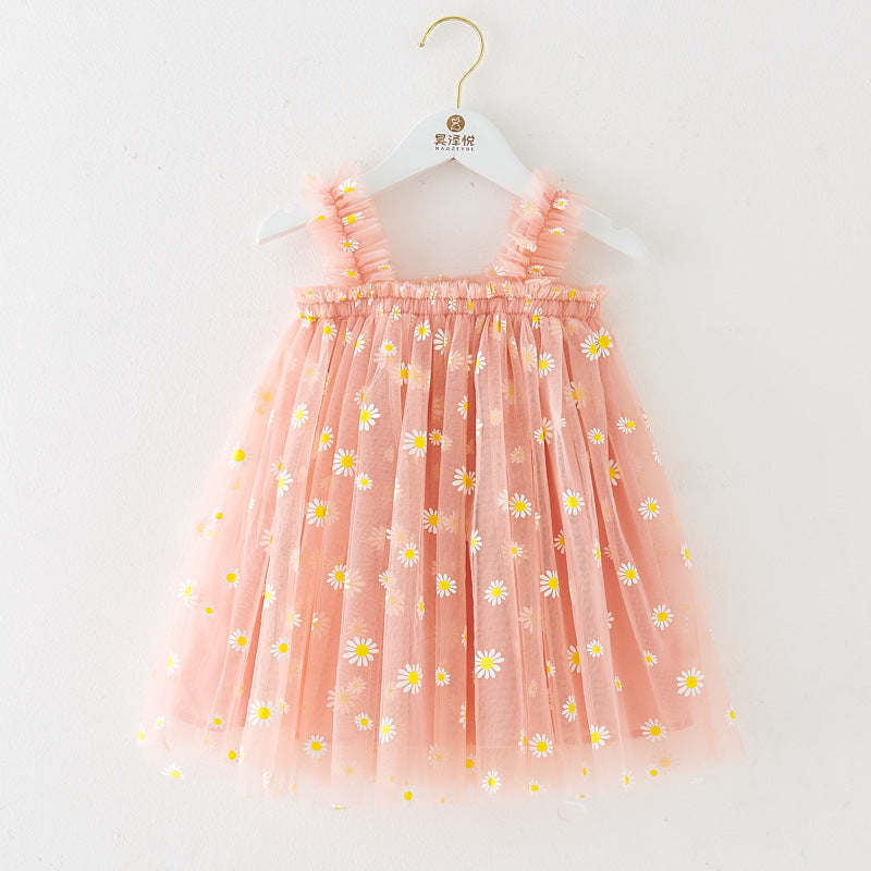 Robe d'été à bretelles pour filles, style nouveau, brodée, en tulle doux