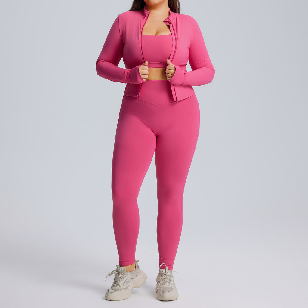 Ensemble de yoga à manches longues pour femme, ensemble trois pièces