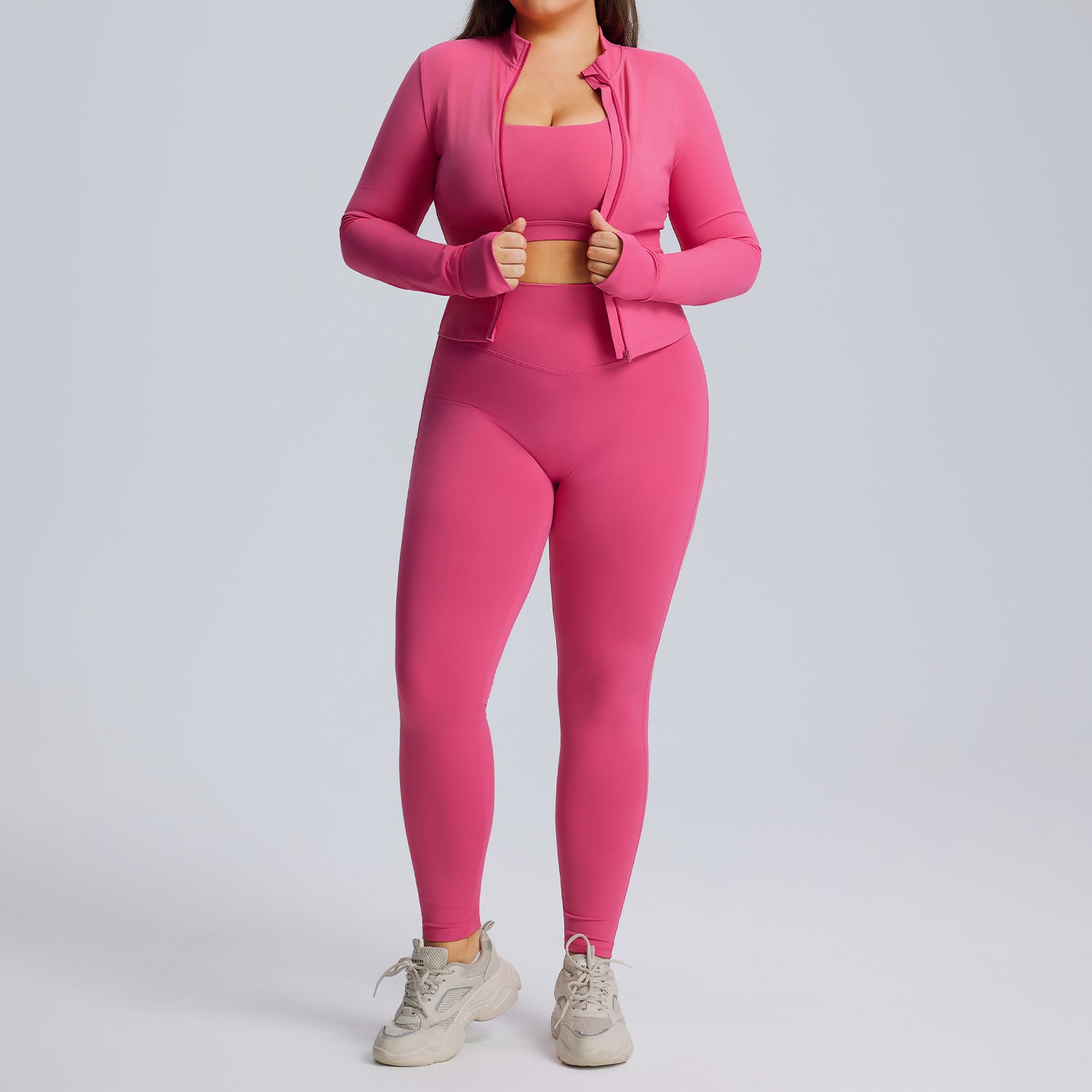 Ensemble de yoga à manches longues pour femme, ensemble trois pièces