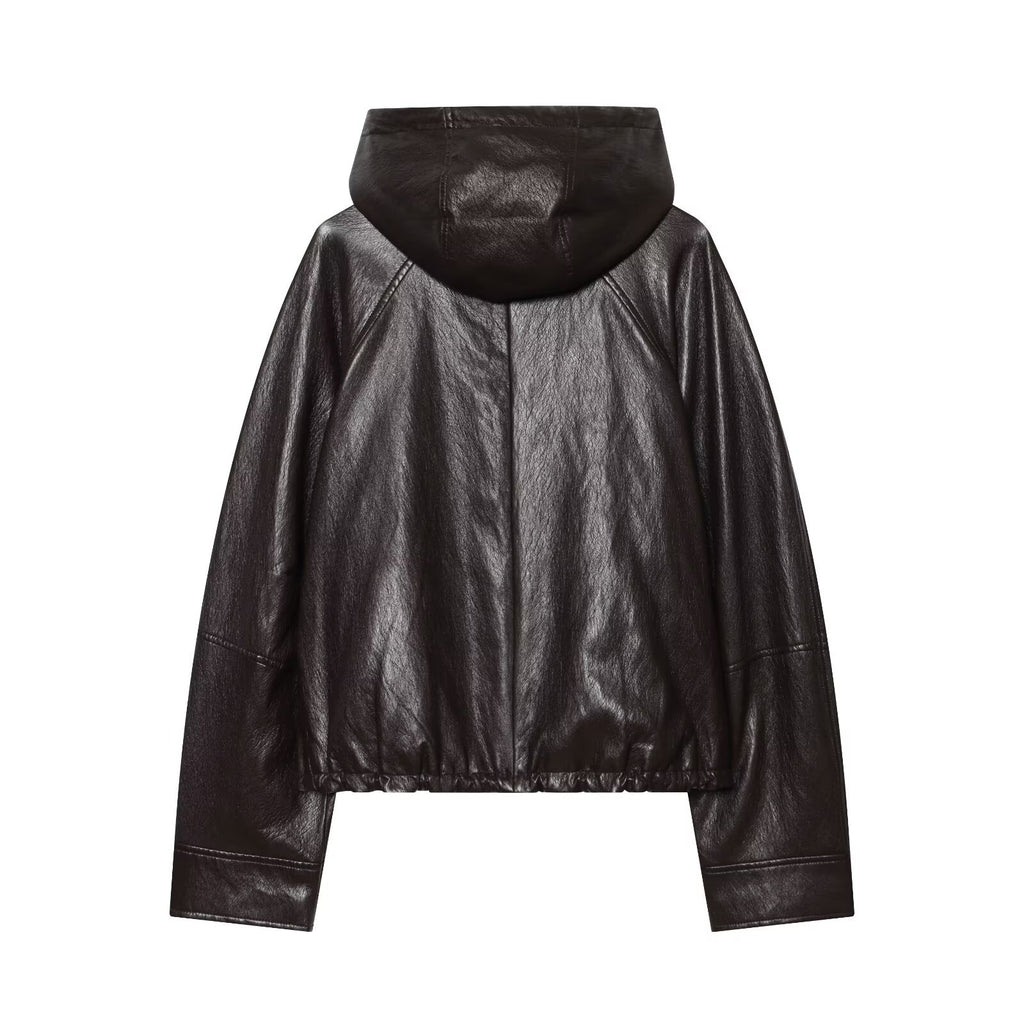 Veste à capuche effet cuir style urbain