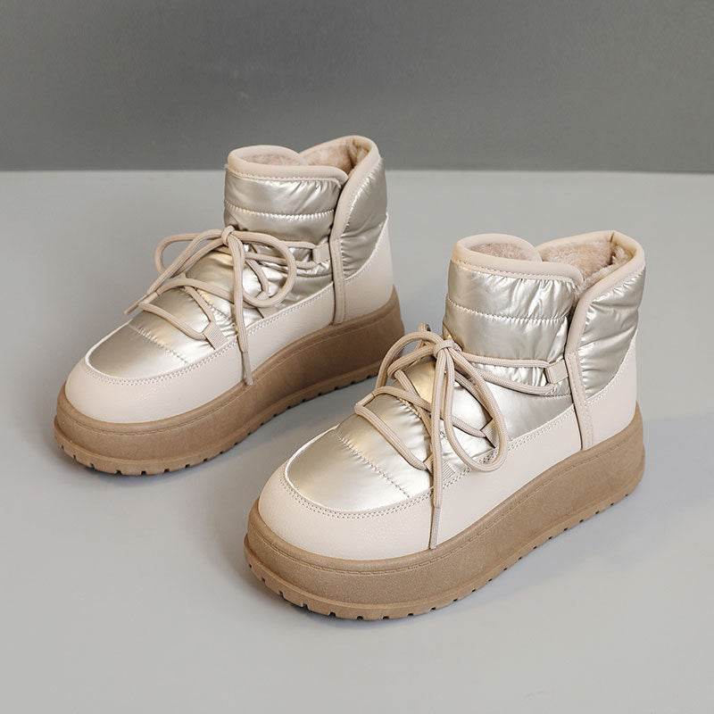 Chaussures montantes pour femme, , chaudes et doublées de polaire, avec semelle épaisse et plateforme, en coton.