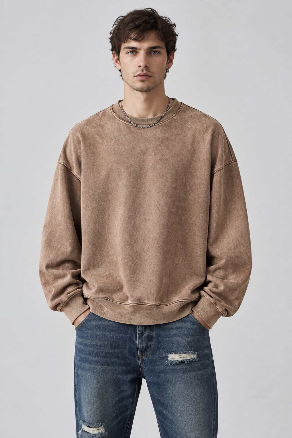 Sweat-shirt en suédine épaisse et moelleuse,  à coupe ample