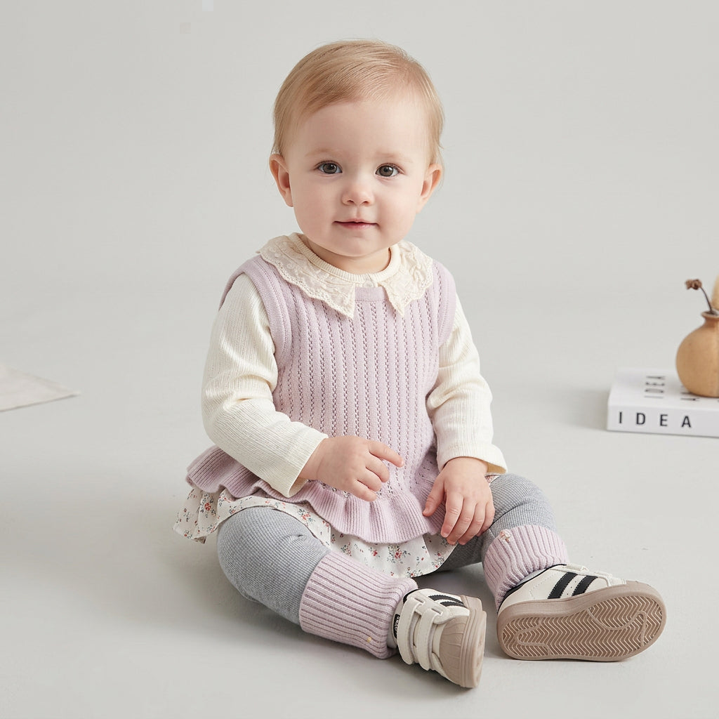 Ensemble trois pièces en maille à motif floral pour fille