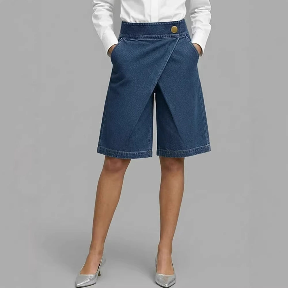 Short asymétrique  denim à cinq poches
