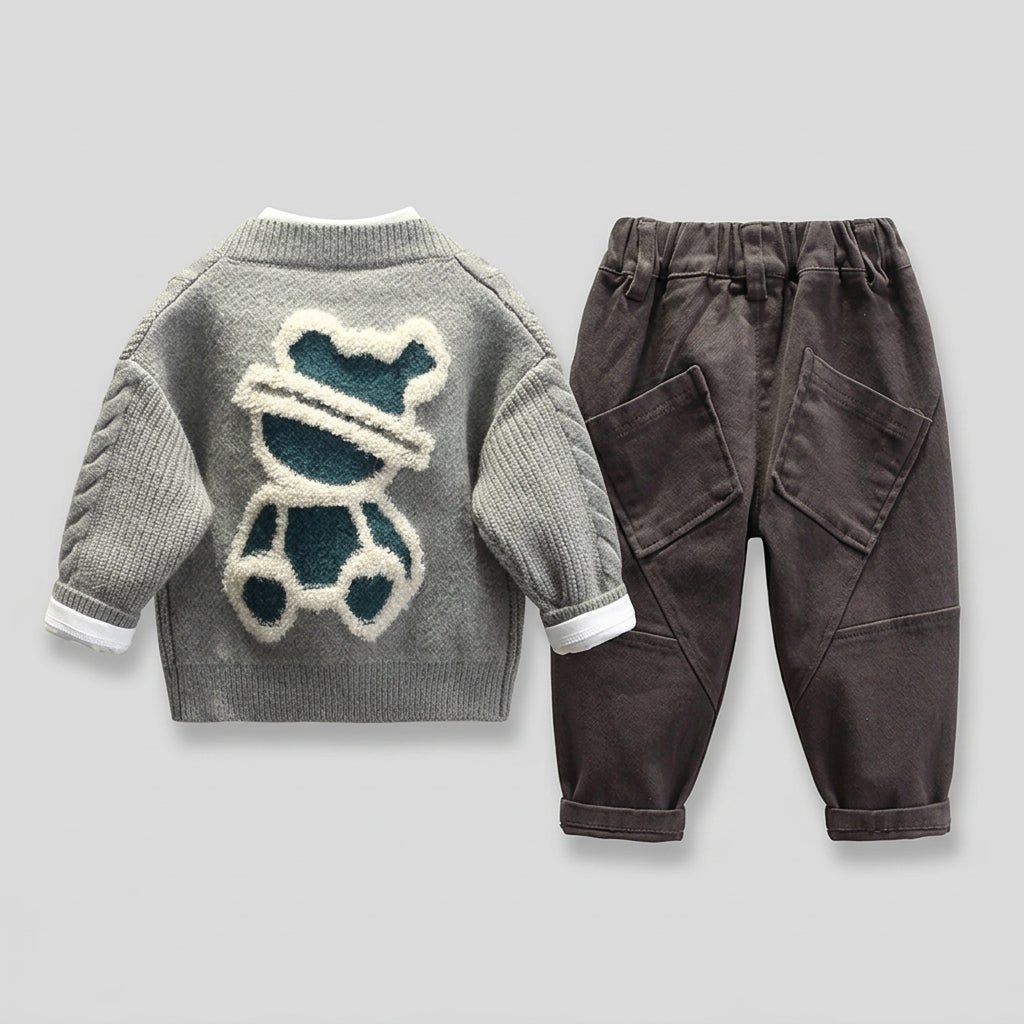 Ensemble 3 pièces pour garçon : veste-pull en maille, pull col roulé et pantalon