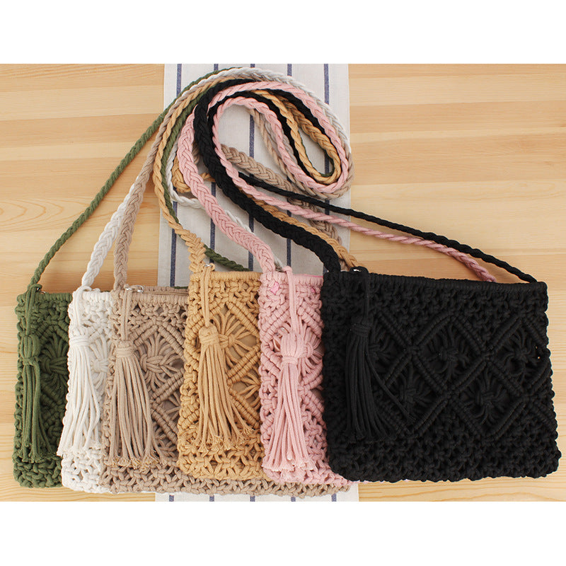Sac à main tissé à pompon, sac à main tissé rétro, sac de plage pour les vacances d'été.