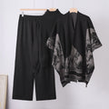 Ensemble trois pièces décontracté : Pantalon large et ample , Pull col roulé et Poncho