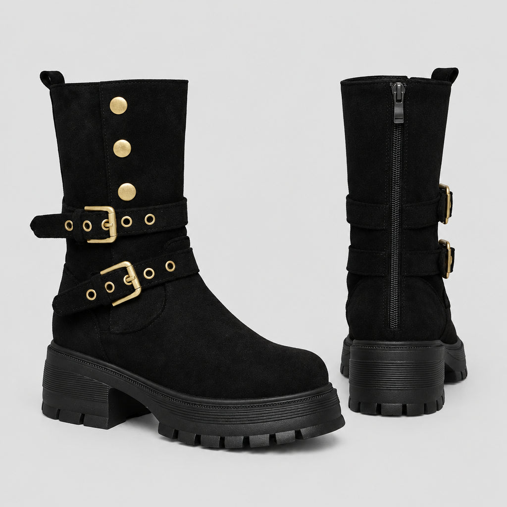 Bottines à talons hauts et semelles épaisses avec boucle de ceinture