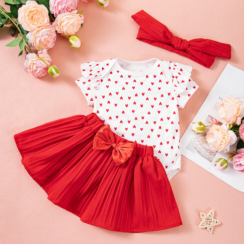 Ensemble de vêtements pour bébés filles : barboteuse, jupe et bandeau (3 pièces)