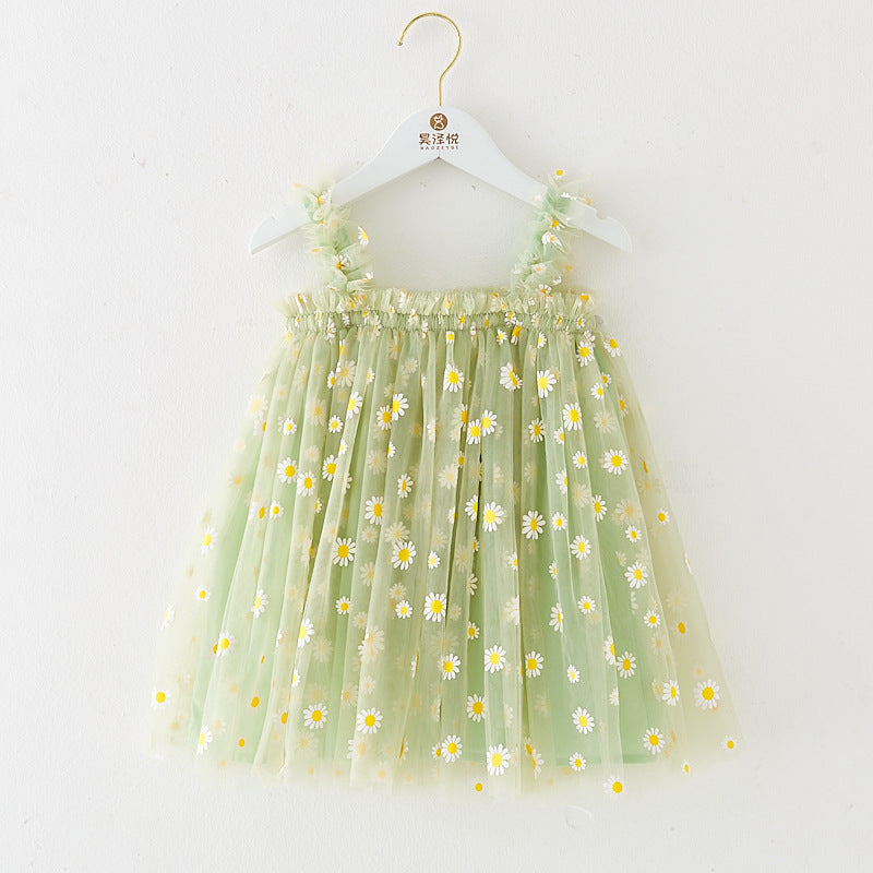 Robe d'été à bretelles pour filles, style nouveau, brodée, en tulle doux