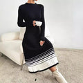 Robe en maille pour femme à rayures noires et blanches