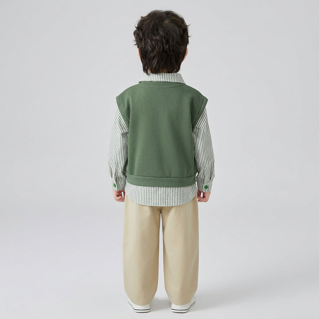 Ensemble trois pièces  : chemise , gilet sans manche et pantalon beige