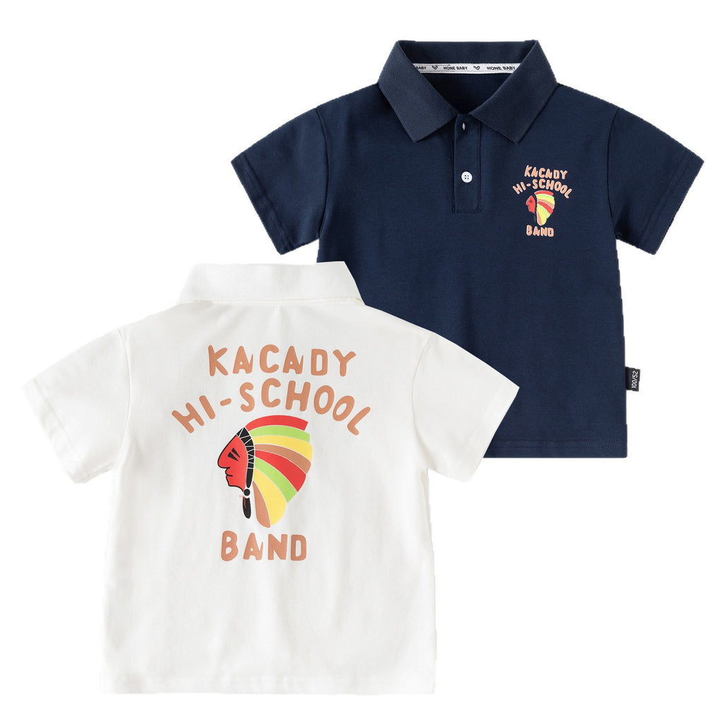 T-shirt polo à manches courtes pour garçons avec motif de lettres façon dessin animé