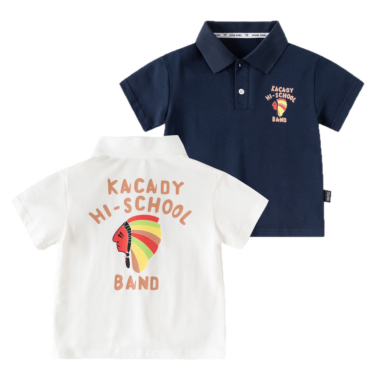 T-shirt polo à manches courtes pour garçons avec motif de lettres façon dessin animé