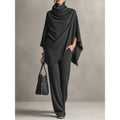 Ensemble deux pièces automne-hiver : haut style cape avec col et pantalon large