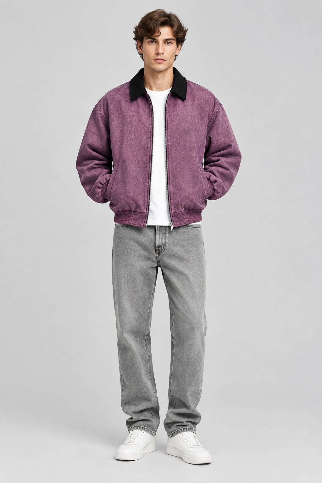 Veste en similicuir, décontracté avec col montant