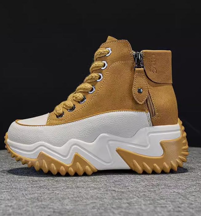 Chaussures montantes pour femme,  style décontracté et polyvalent avec semelle épaisse.