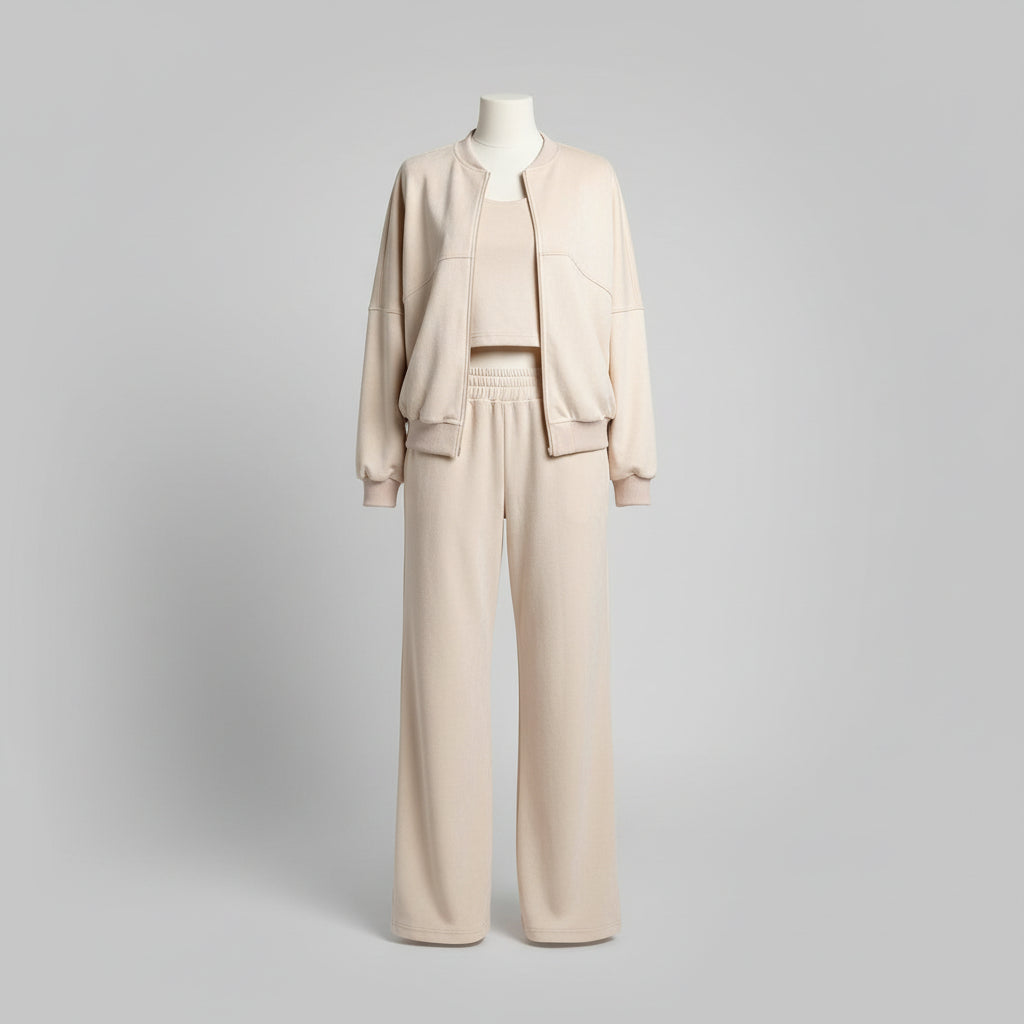 Ensemble deux pièces pour femme : sweat à capuche zippé uni et pantalon droit