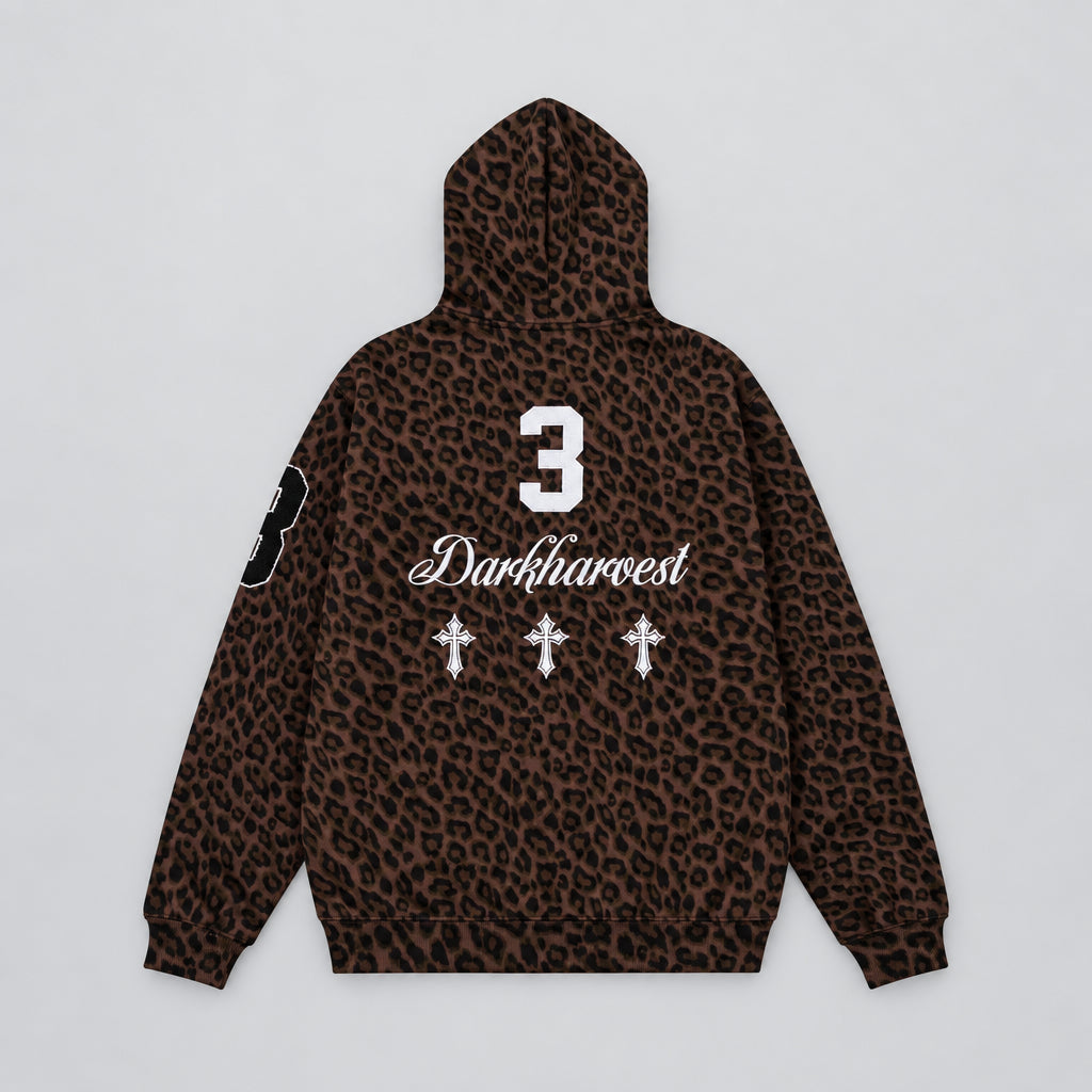 Vesteà motif léopard, zippée, à capuche, coupe ample et épaules tombantes