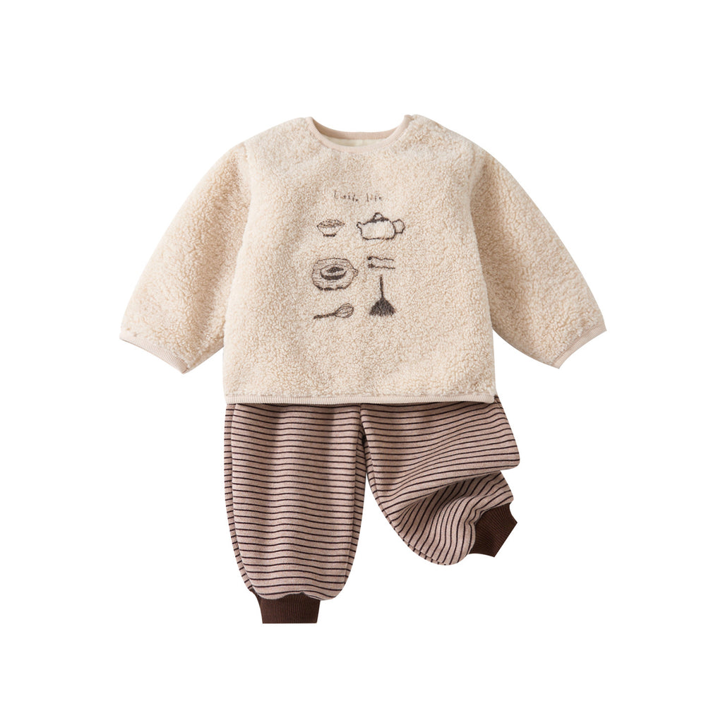 Ensemble en polaire : sweat et pantalon rayé