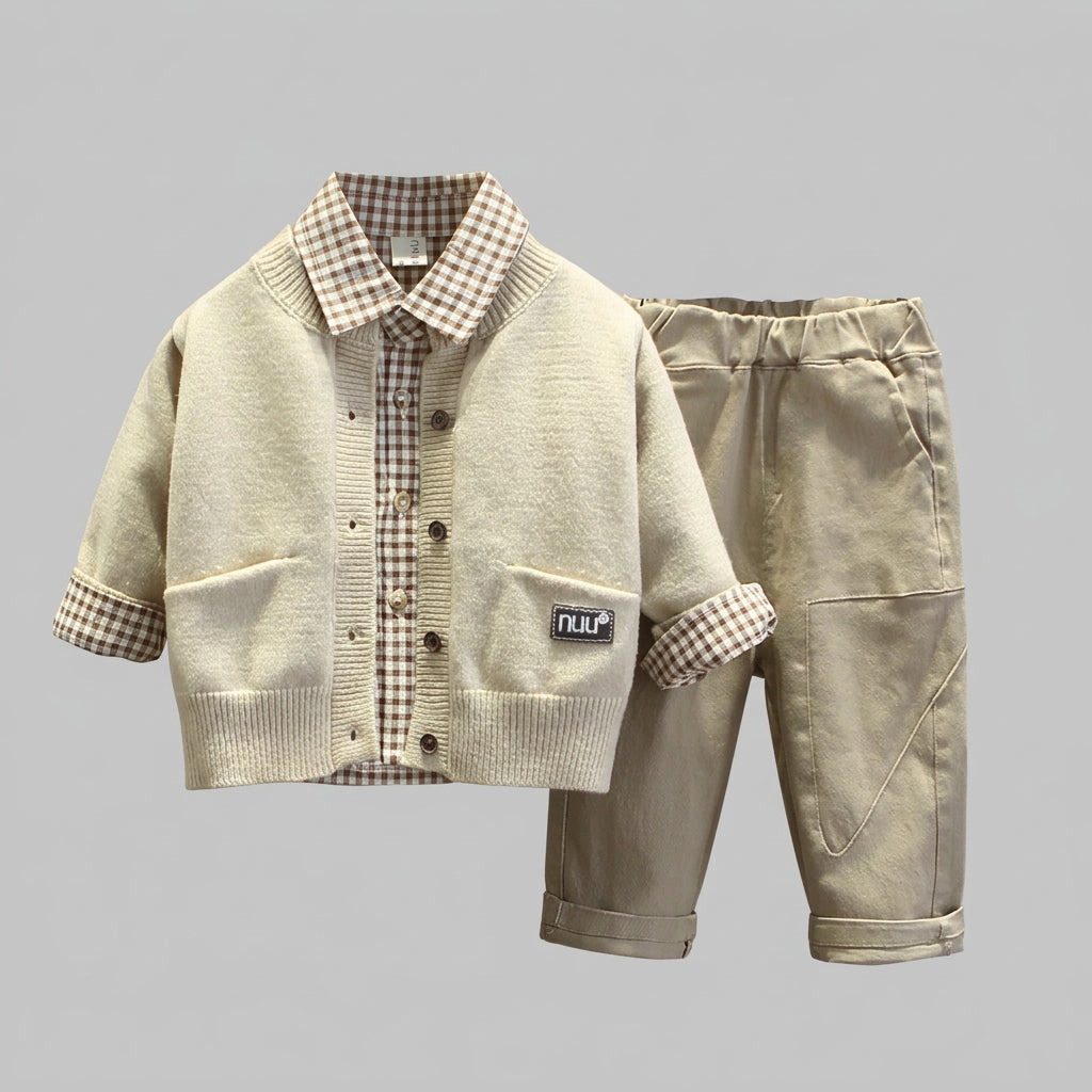 Ensemble 3 pièces pour garçon : gilet en maille, chemise et pantalon