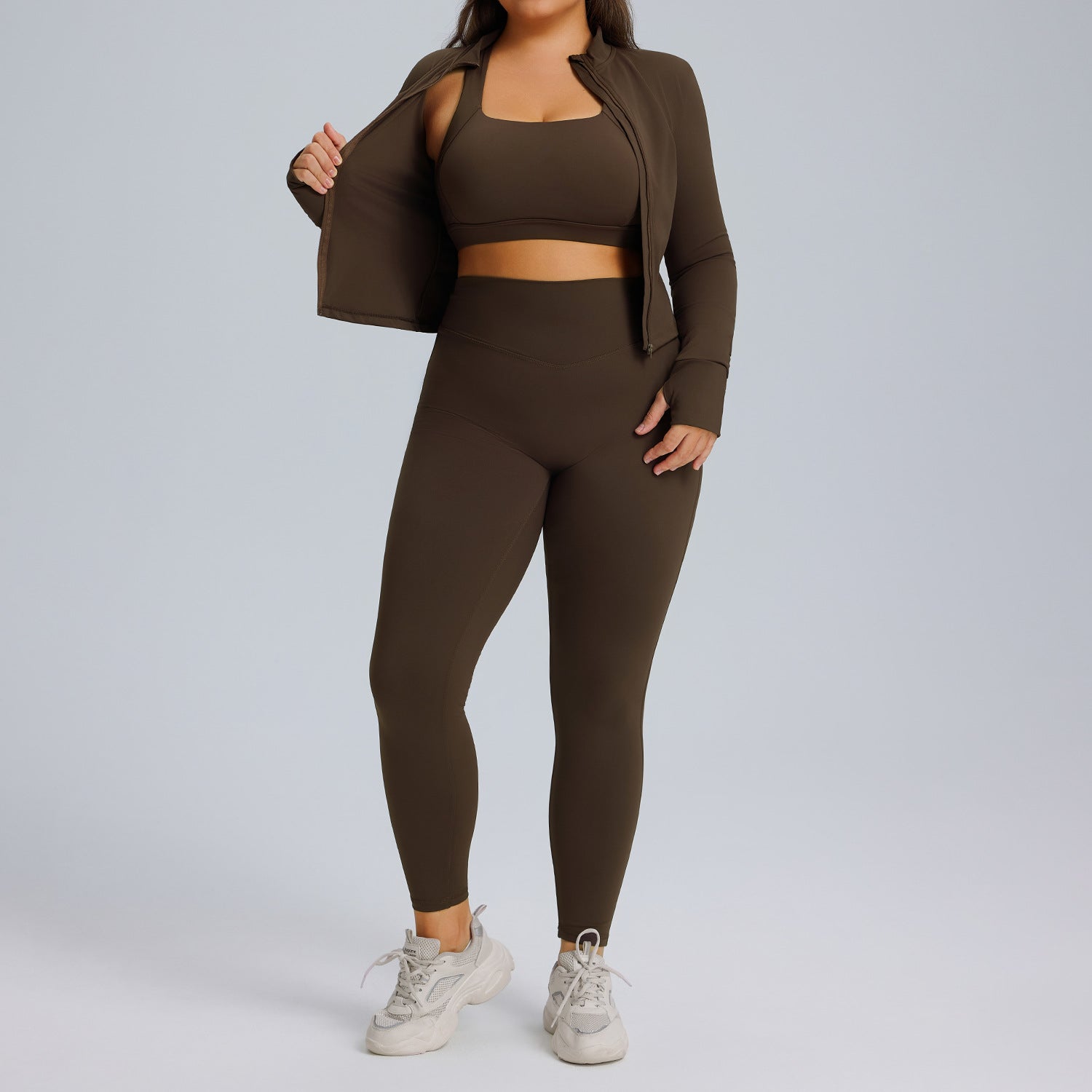 Ensemble de yoga à manches longues pour femme, ensemble trois pièces