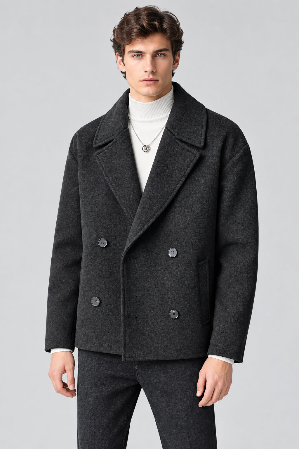 Trench-coat court pour homme en mélange de laine
