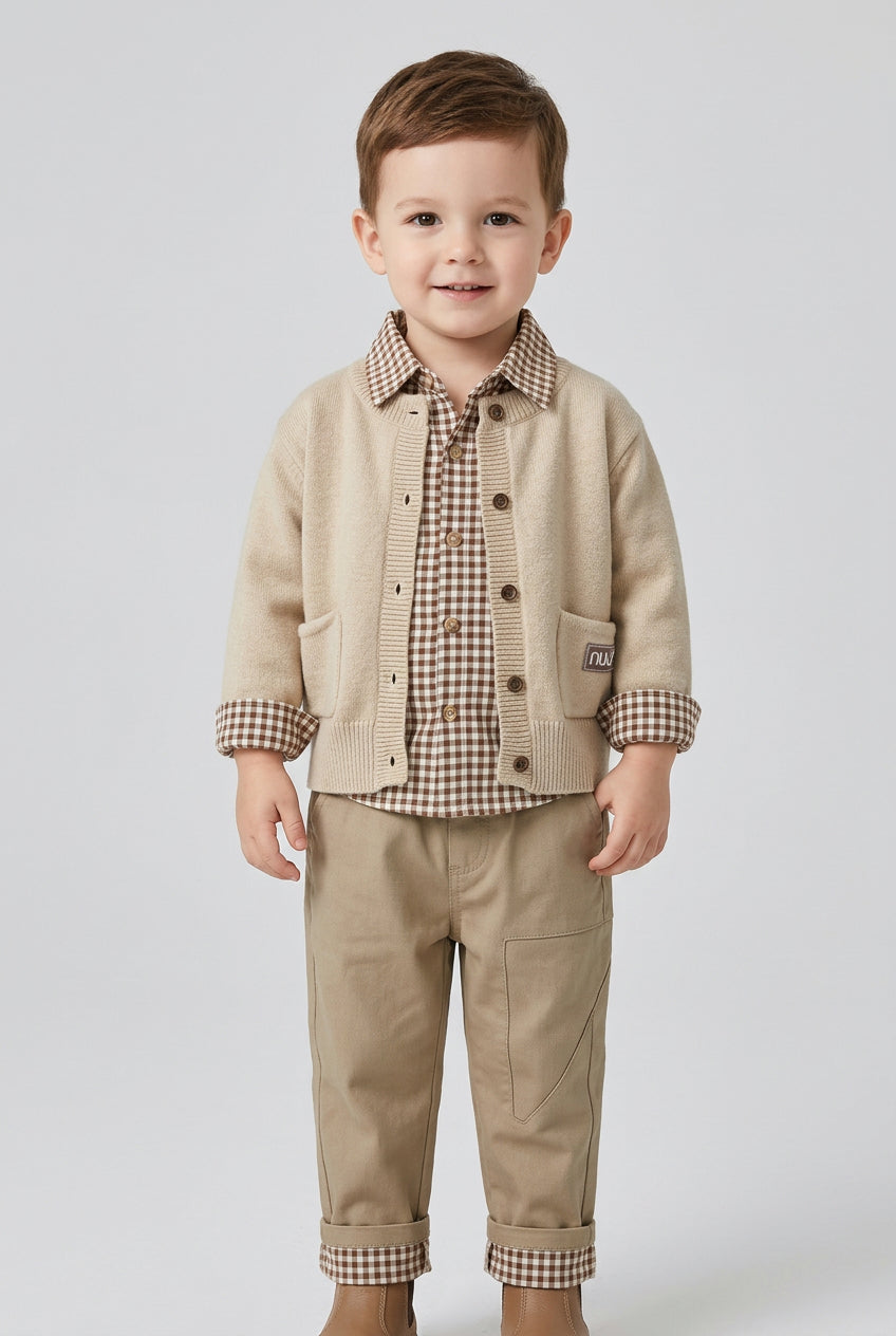 Ensemble 3 pièces pour garçon : gilet en maille, chemise et pantalon
