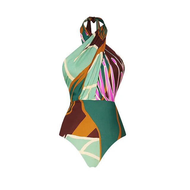 Maillot de bain une pièce imprimé dos nu avec jupe assortie