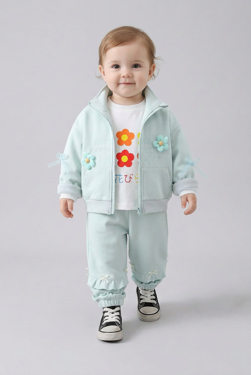Ensemble 3 pièces pour enfant (0-4 ans) : veste zippée à motif floral