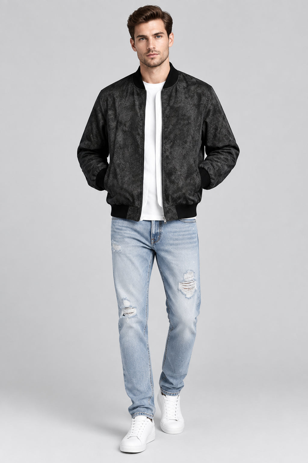 Veste en similicuir, décontracté avec col montant