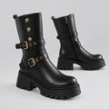 Bottines à talons hauts et semelles épaisses avec boucle de ceinture