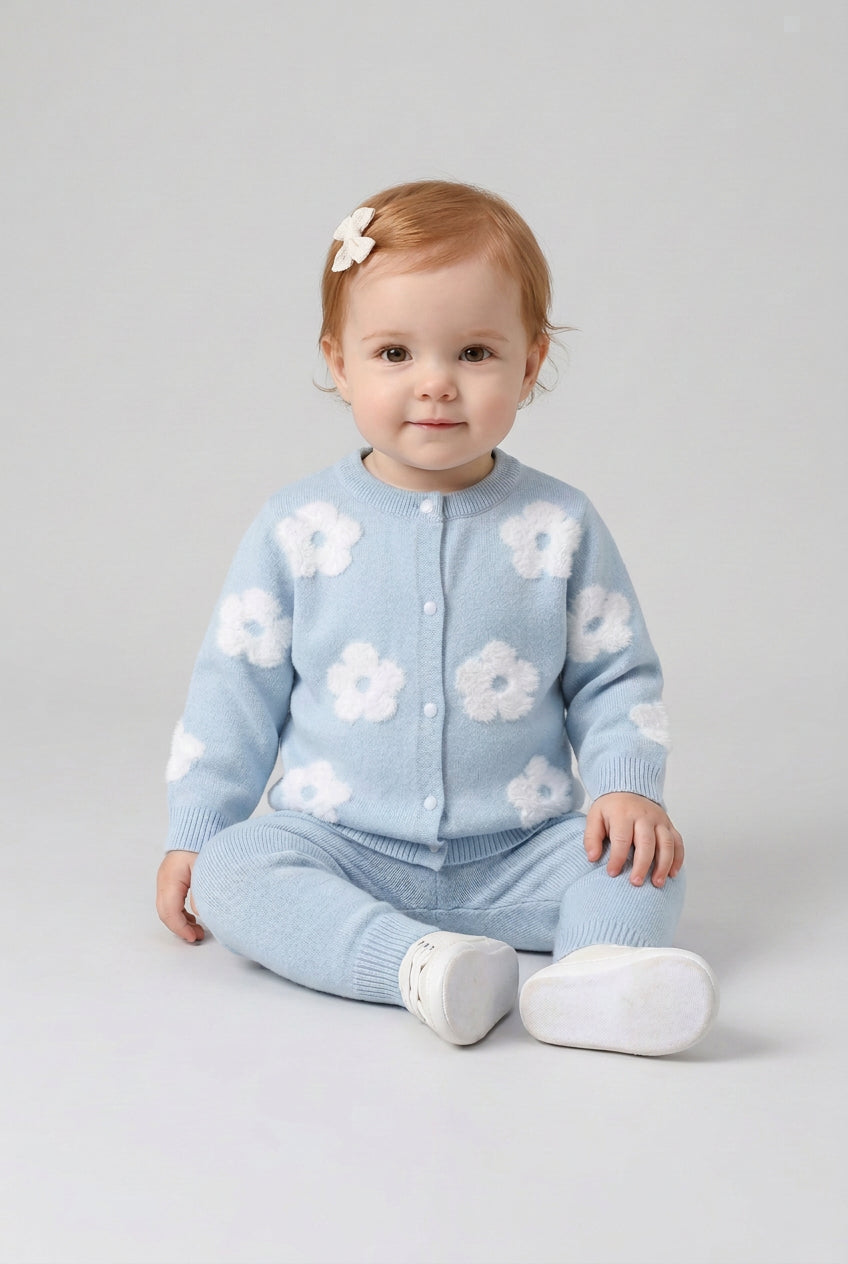 Gilet en maille à motif floral pour fille, pull tout doux, haut boutonné