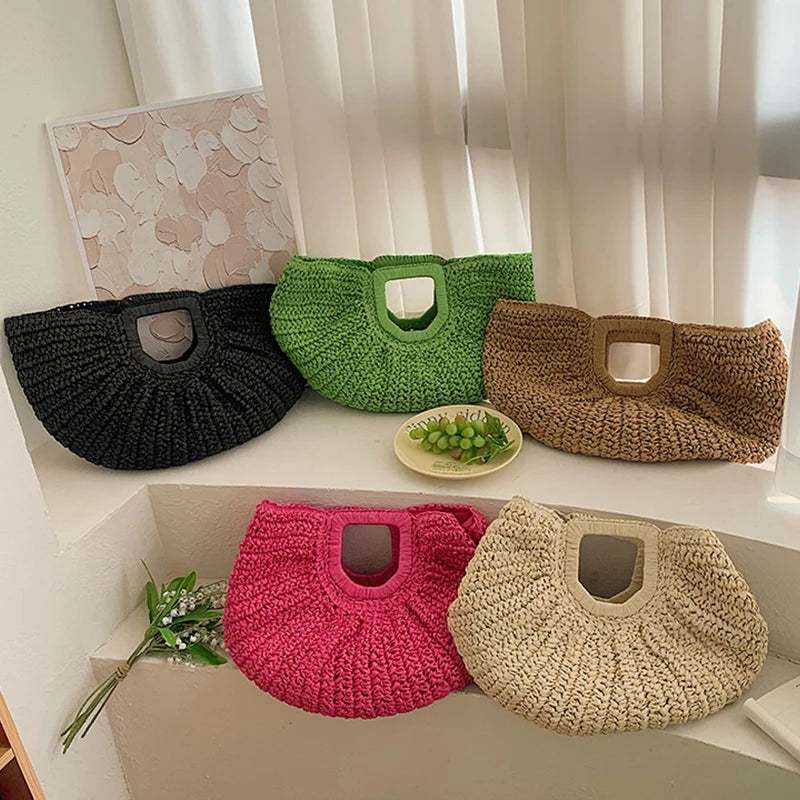 Sac tissé pour femme, grande capacité, en fibres végétales, idéal pour l'été, les vacances et la plage.
