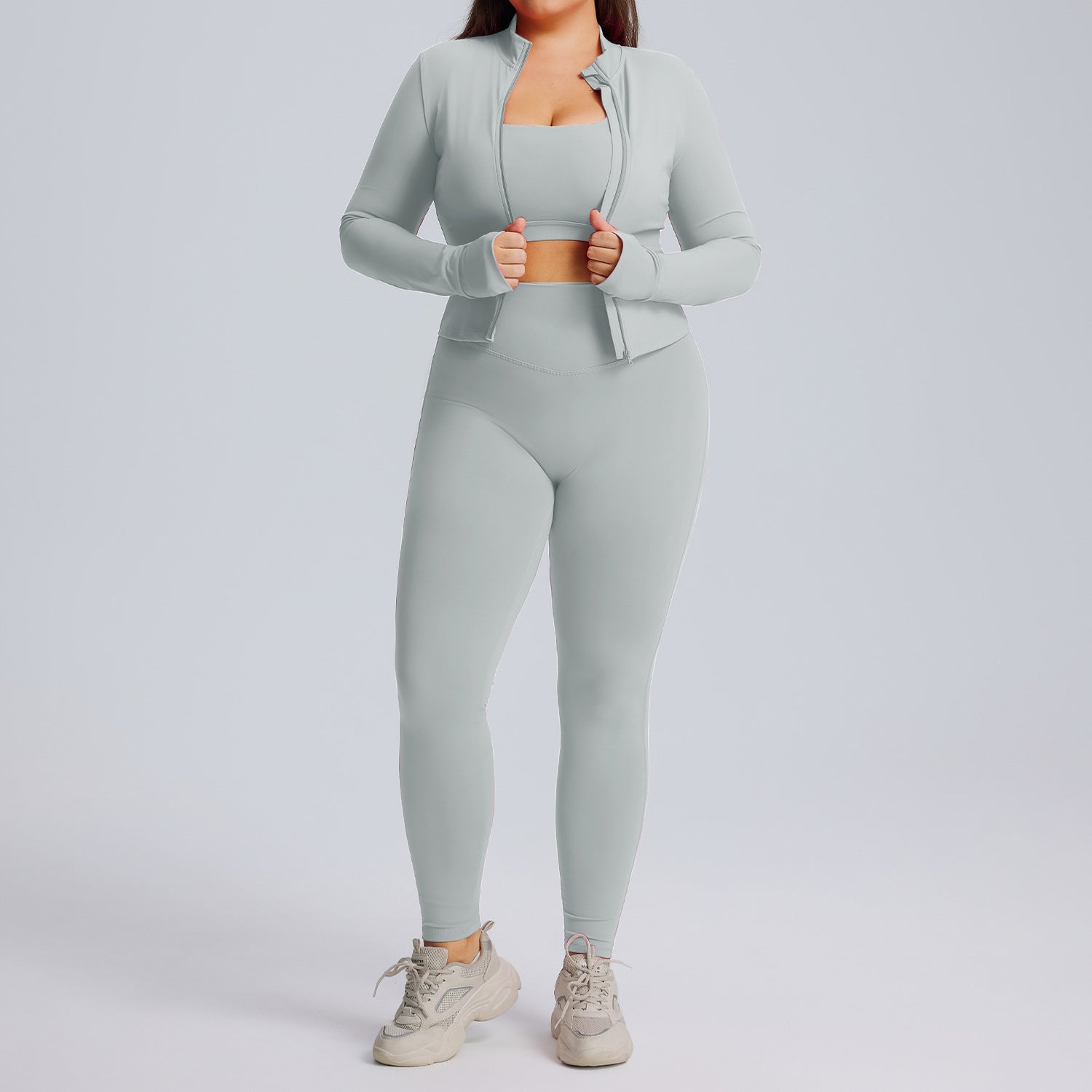 Ensemble de yoga à manches longues pour femme, ensemble trois pièces