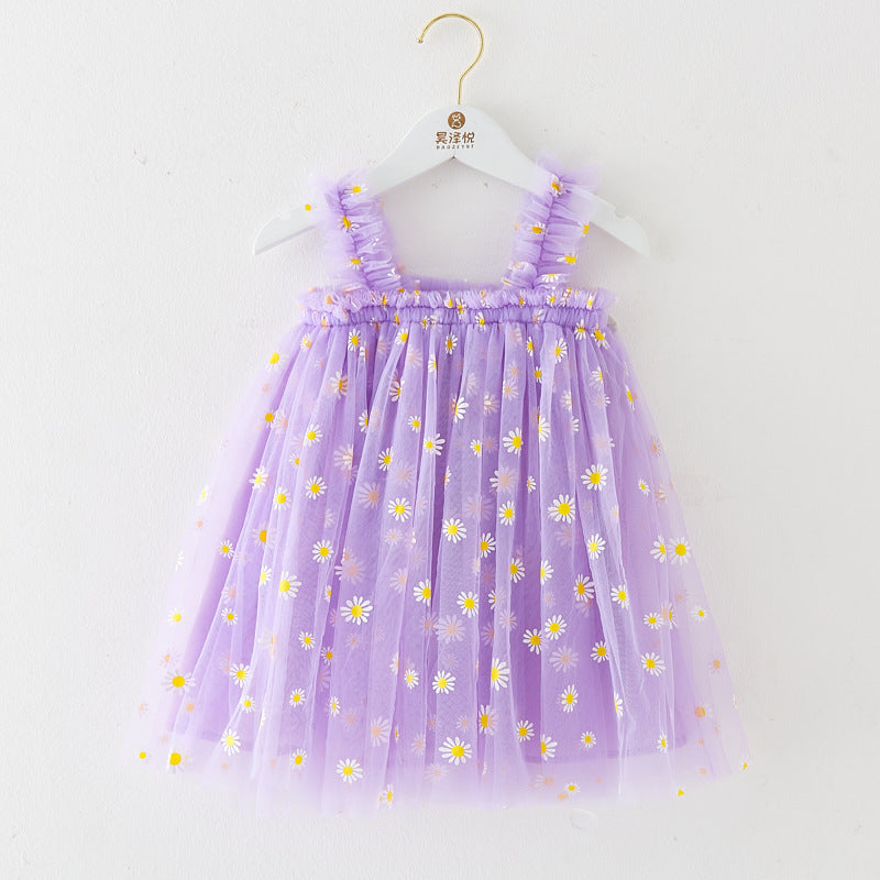 Robe d'été à bretelles pour filles, style nouveau, brodée, en tulle doux