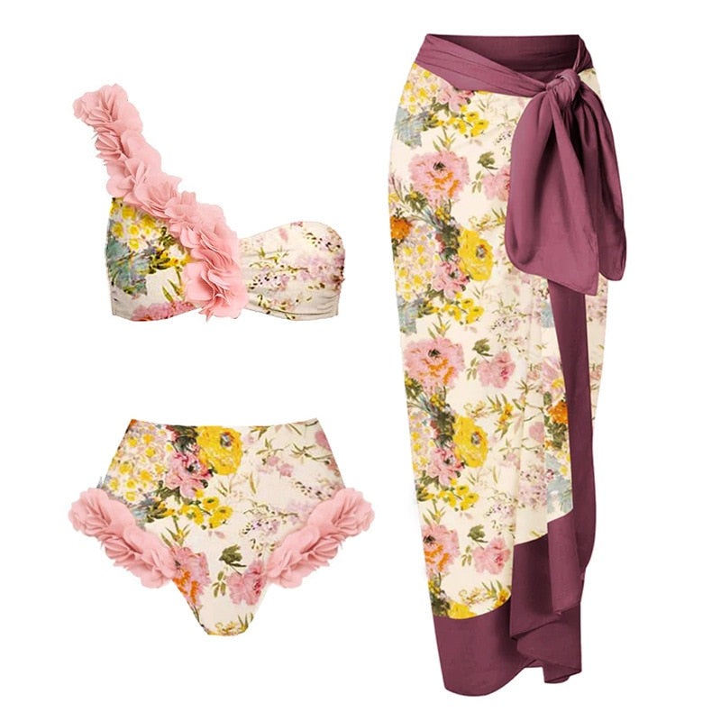 Maillot de bain une pièce dos nu à bordure pétale,  asymétrique