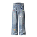 Pantalon en jean façon patchwork, coupe droite ample