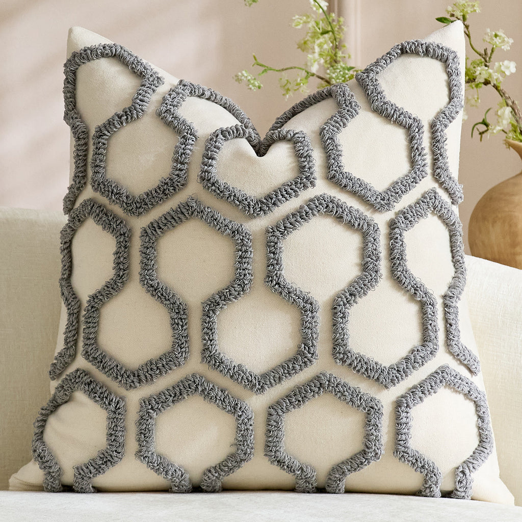 Housse de coussin capitonnée à motif nid d'abeille