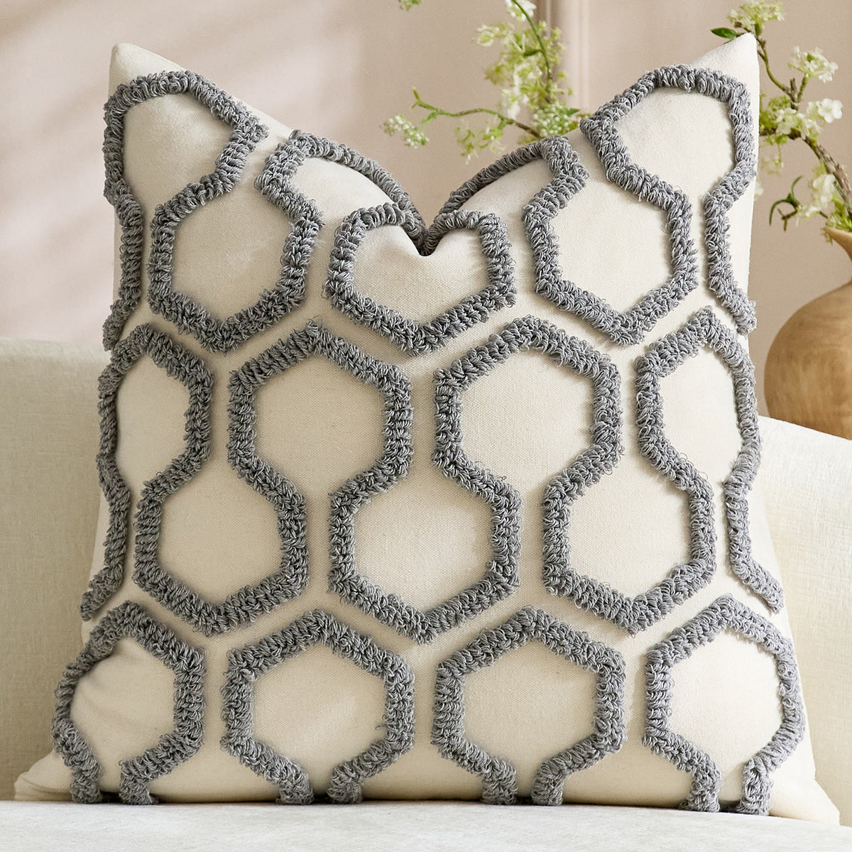 Housse de coussin capitonnée à motif nid d'abeille