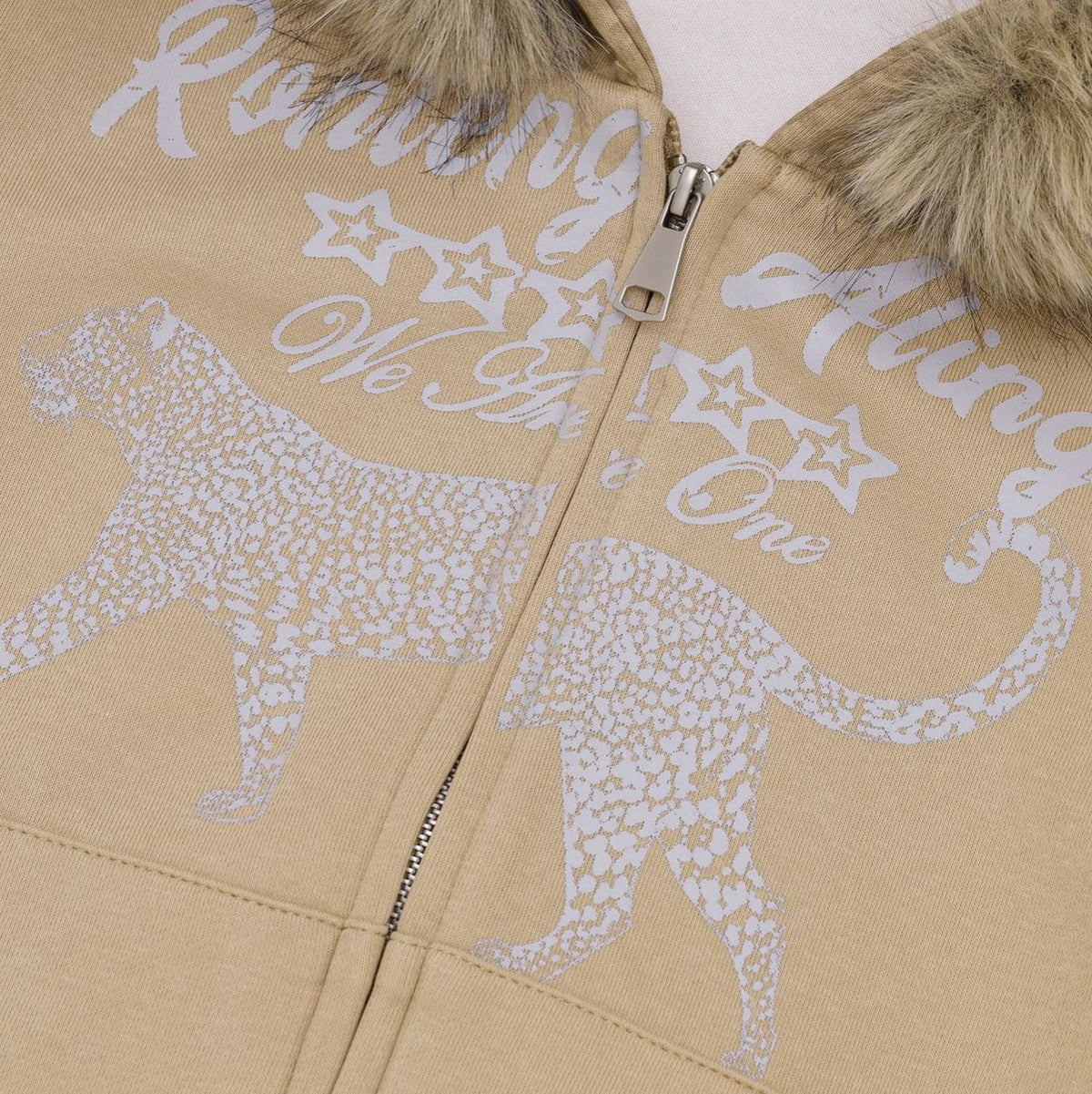 Veste zippée à empiècements imprimé léopard avec capuche amovible en fausse fourrure