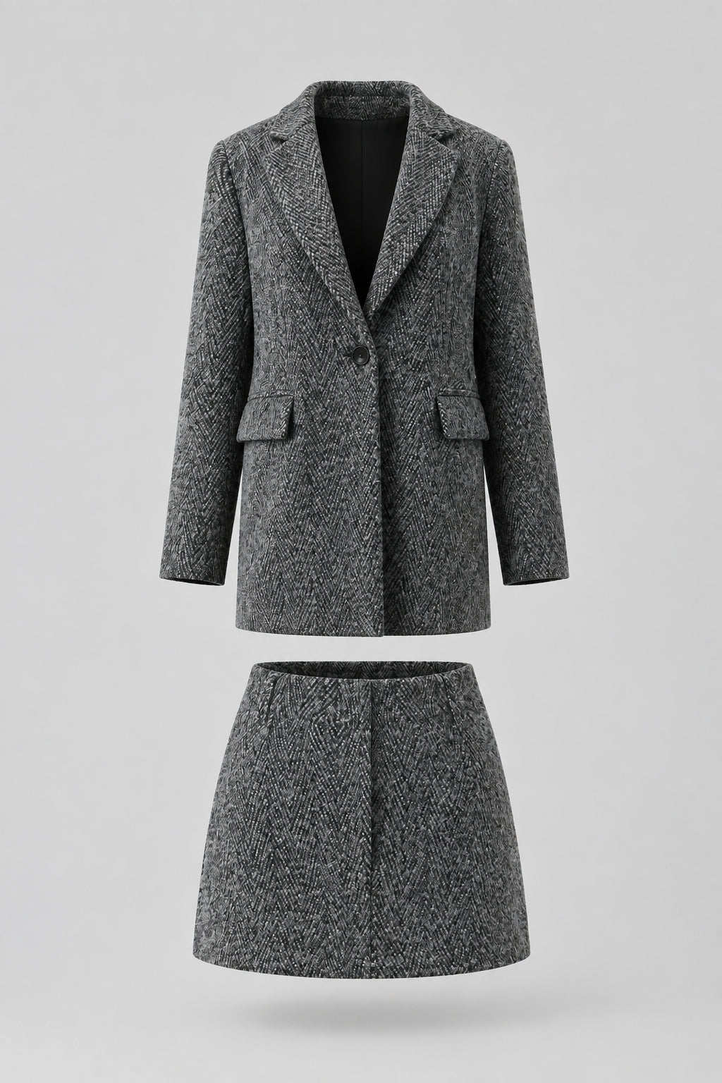 Ensemble décontracté : manteau en laine à col rabattu et fermeture à un bouton & jupe taille haute moulante